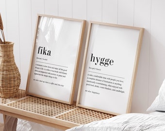 Hygge Definition, Fika Definition, Set of 2 Print, Nordic Print, Scandinavian Decor, Typography Poster, Hygge Print, Fika Print, Hygge