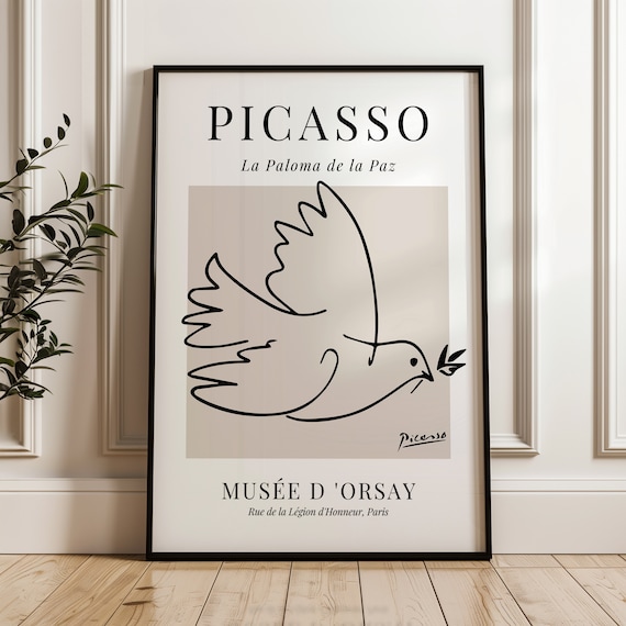 Picasso Dove, Pablo Picasso Line Art, Vintage Exhibition Poster