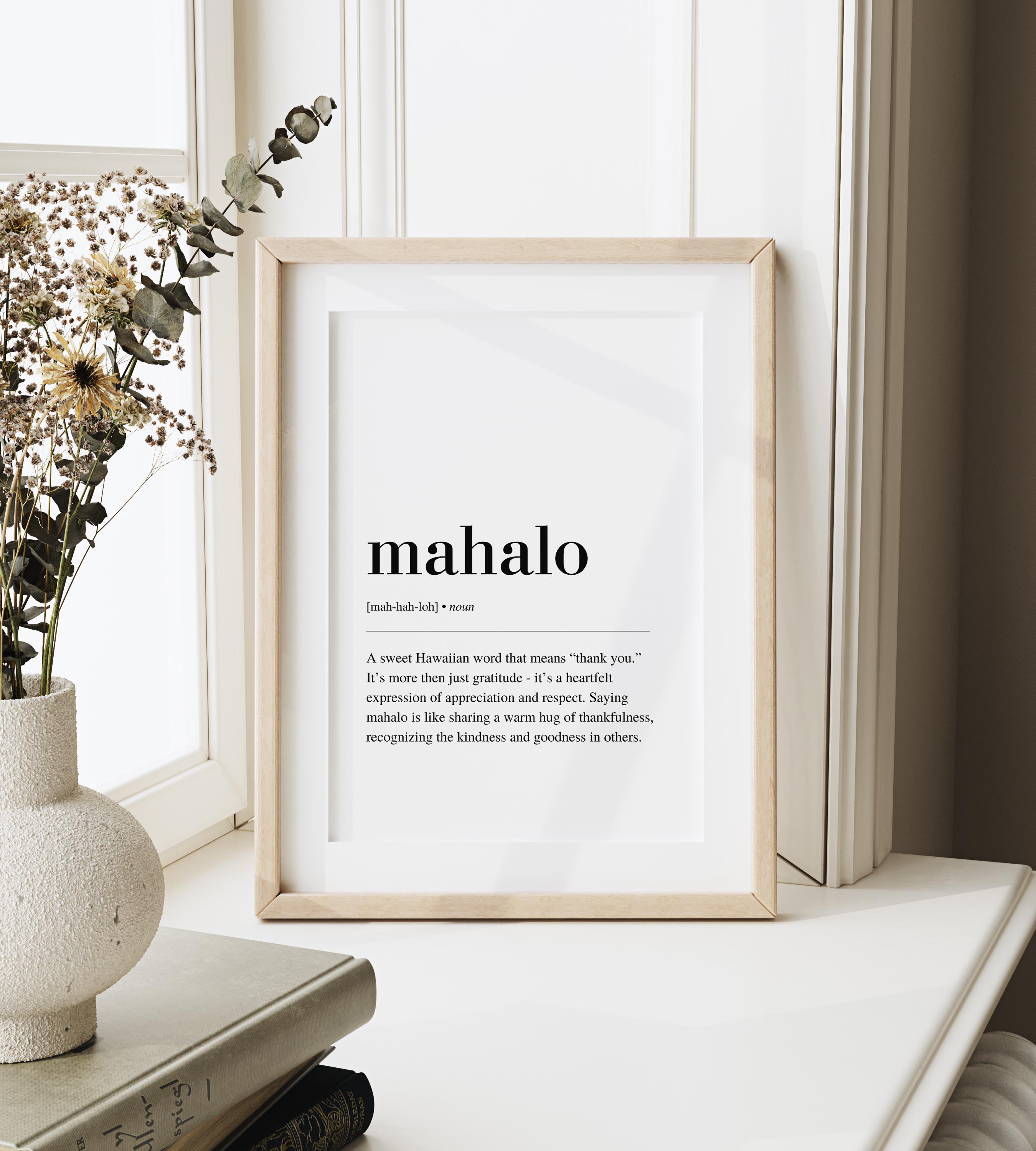 Mahalo Definition Print, Hawaiian Wall Art, Hawaiian Decor, Hawaii