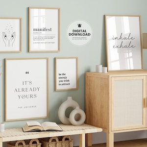 Manifest Poster, Inhale Exhale, Set of 6 Prints, Law of Attraction Poster, Manifest Wall Art, Be The Energy You Wish To Attract, Digital
