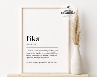 Fika Definition Print, Fika Print, Fika Sign, Scandinavian Print, Swedish Print, Nordic Wall Decor, Living Room Decor, Scandinavian Wall Art