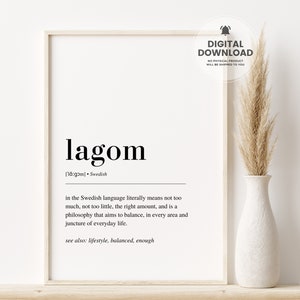 Lagom Definition Print, Scandinavian Art, Nordic Print, Swedish Art, Nordic Decor, Lagom Print, Scandinavian Print, Living Room Wall Art