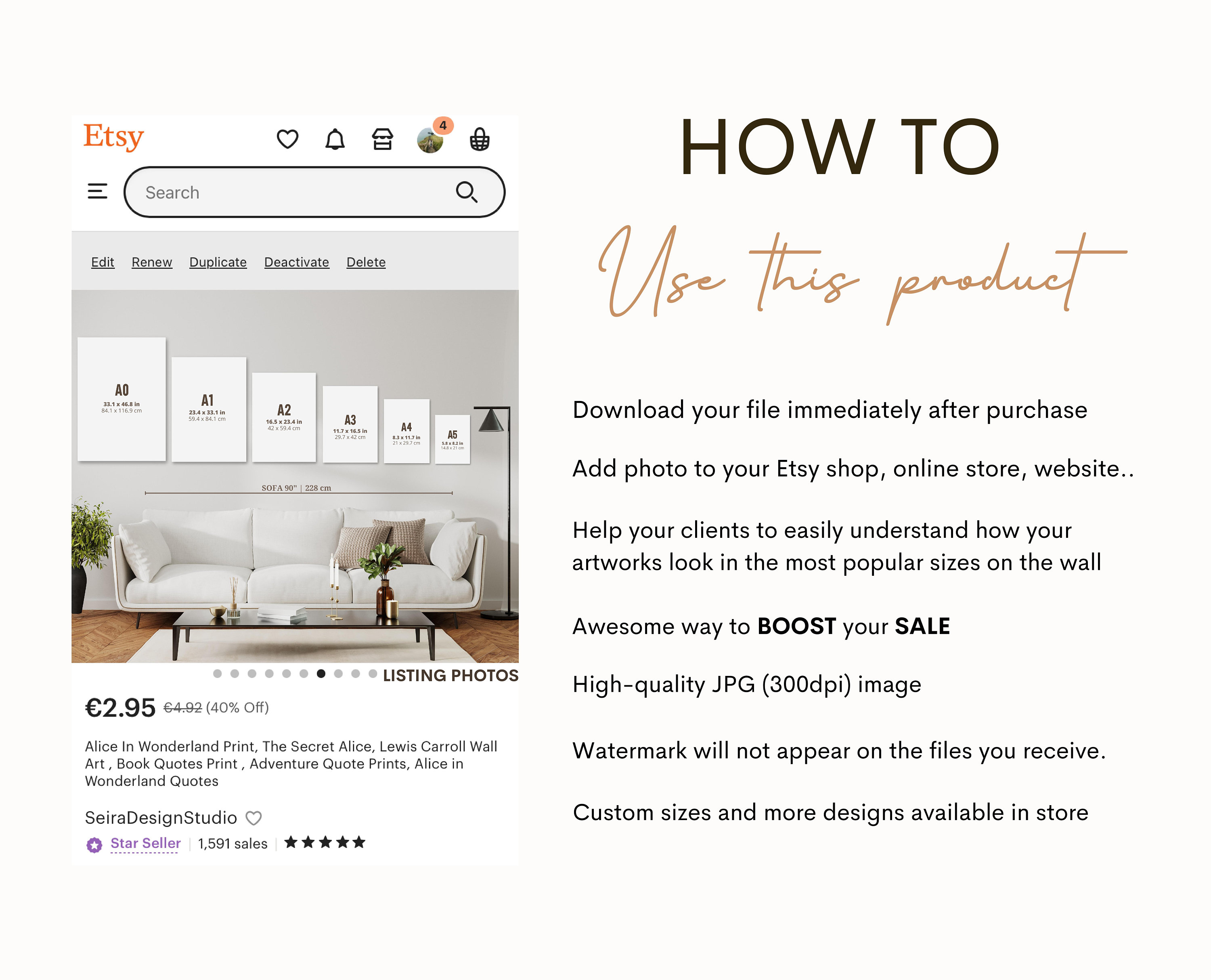 壁掛けアートのサイズガイド、フレームのサイズガイド、プリントの