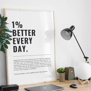 1 % mieux chaque jour, art mural citation motivante, impressions de bureau, décoration de bureau, art mural inspirant, affiche motivante, téléchargement immédiat