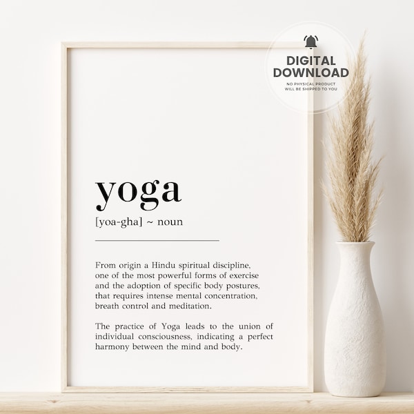 Yoga Definition Print, Yoga Sign, Yoga Printable, Yoga Poster, Yoga Wall Decor, Namaste Sign, Meditation Wall Art, Yoga Print, Yoga Decor