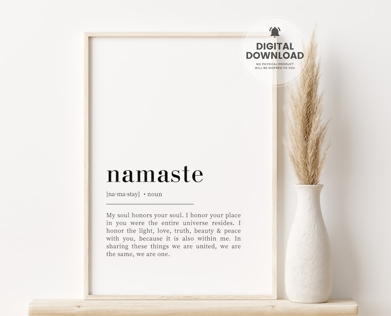 Namaste Definiton Print, Namaste Sign, Namaste Print, Yoga Poster, Meditation Print, Yoga Wall Decor, Printable Wall Art, Namaste Poster image 1