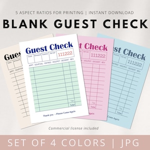 Leere Gästecheckliste, Gastcheckdruck, Gastcheck Mockup, Restaurantgastcheck 2019, leere Gästecheckliste druckbar, JPG