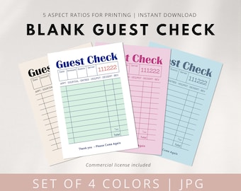 Blank Guest Check List, Guest Check Print, Guest Check Mockup, Restaurant Guest Check Receipts, Empty Guest Check List Printable, JPG