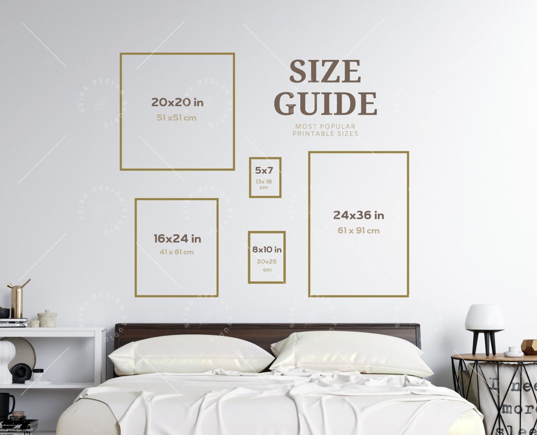 Wall Art Size Guide, Set of 2, Standard Frame Sizes Guide, Bedroom