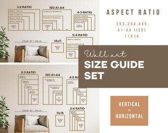 壁アートサイズガイド、フレームサイズガイド、ポスターサイズ表、比較
