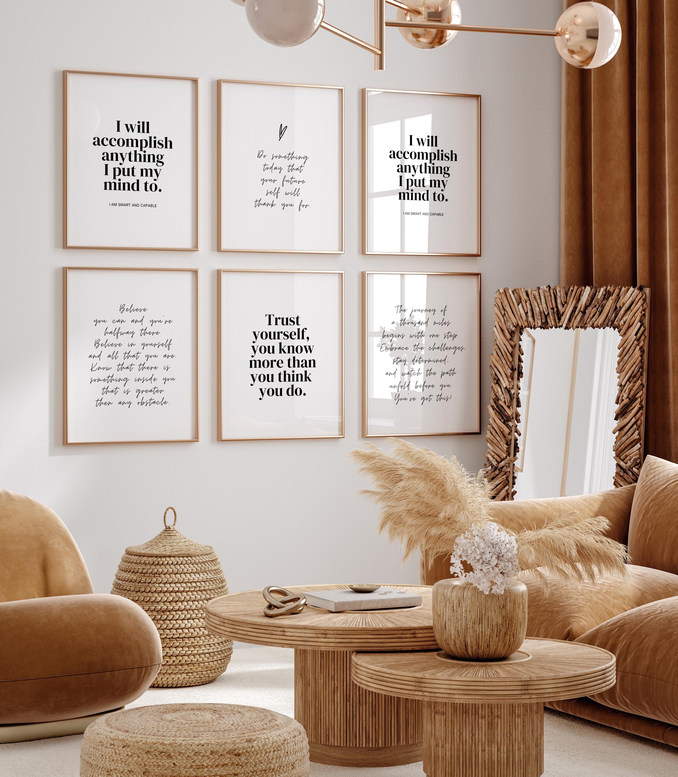 Set Di 6 Poster Motivazionali Con Citazioni Ispiratrici - 28x17 Cm - Stampati Su Carta Premium 350g/m², Laminati, Impermeabili - Per Ufficio, Camera, Palestra