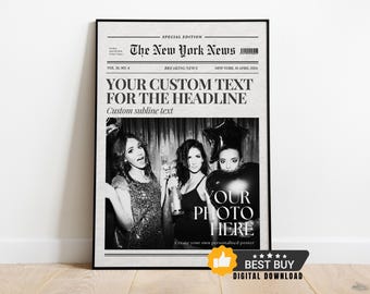 Custom Newspaper Print, Personalized Newsprint Poster, New York News Wall Art, College Dorm Printable, Best friend gift, Personalized Poster