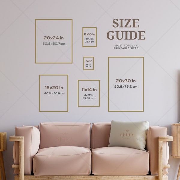 Wall Art Size Guide, Frame Size Guide, Print Size Guide, Comparison Chart, Poster Size Chart, Wall Display Guide, Boho Wall Art Size Guide