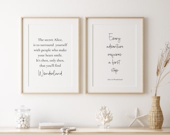 Alice In Wonderland Print, Set of 2 Print, Lewis Carroll , Book Quotes Print , Alice in Wonderland Quotes, Alice in Wonderland Wall Art
