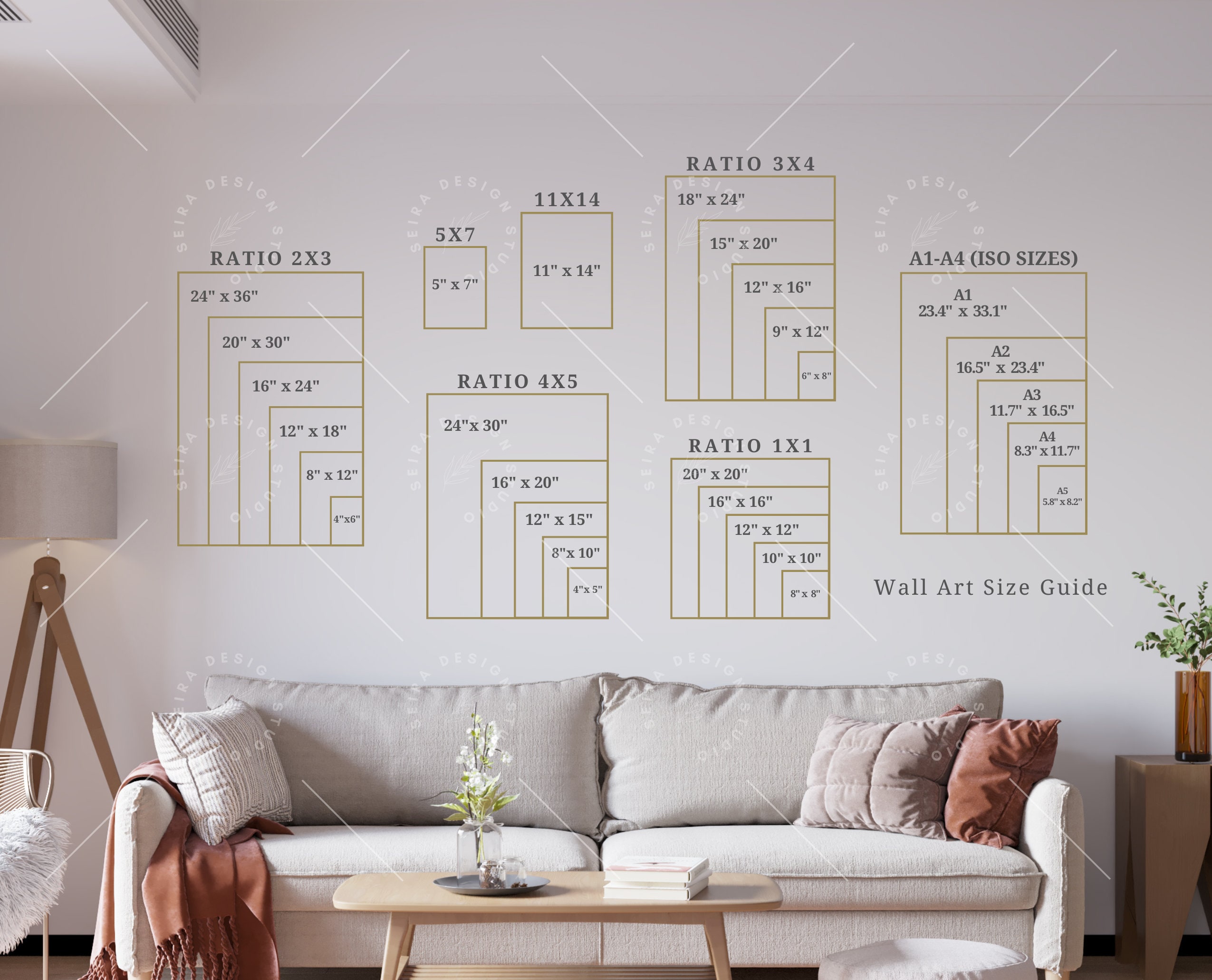Wall Art Size Guide Standard Frame Sizes Guide Living Room Etsy