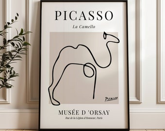 Picasso Poster, Camel Print, Minimalist Single Line Art, Picasso