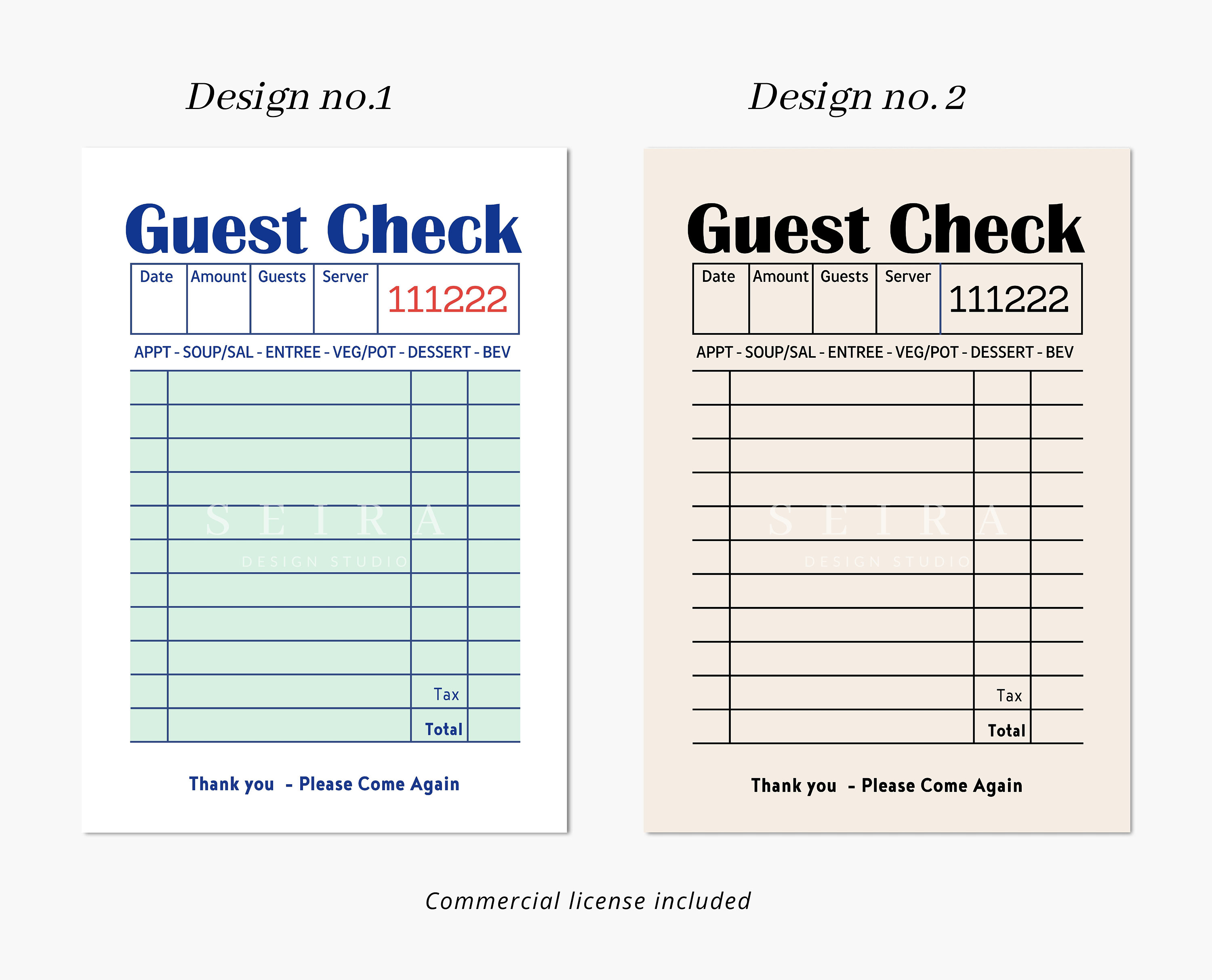 Blank Guest Check List, Guest Check Print, Guest Check Mockup ...
