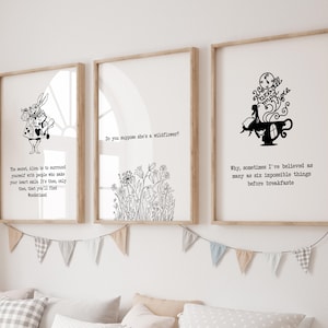 Alice In Wonderland Print, The Secret Alice, Lewis Carroll Wall Art , Book Quotes Print, Alice in Wonderland Quotes, Alice Set of 3 Prints