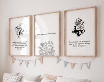 Alice In Wonderland Print, The Secret Alice, Lewis Carroll Wall Art, Boek Quotes Print, Alice in Wonderland Quotes, Alice Set van 3 Prints