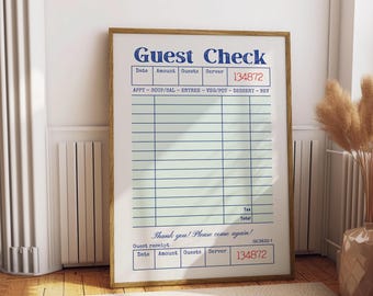 Blank Guest Check Art Print, Trendy Wall Art, Guest Check Print, Digital Art, Guest Check Wall Art, Blank Gift Wall Art, Personalized Gift