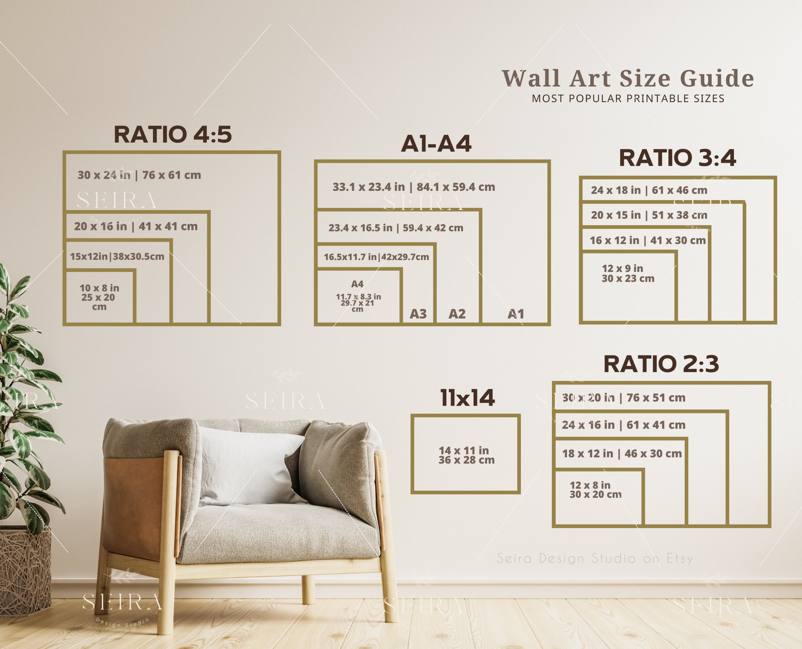 Wall Art Size Guide Frame Size Guide Print Size Guide - Etsy