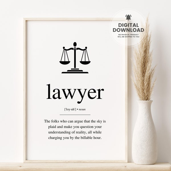 Lawyer Gift, Lawyer Definition Print, Lawyer Poster, Lawyer Office Decor, Law Student Gift, Attorney Gift, Digital Download, Printable