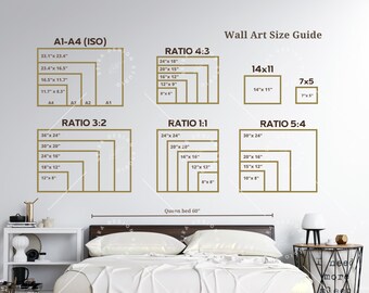 Bedroom Wall Art Size Guide Frame Sizing Mockup Poster - Etsy