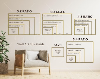 Wall Art Size Guide, Frame Size Guide, Print Size Guide, Comparison Chart, Poster Size Chart,  Wall Art Size Guide Horizontal