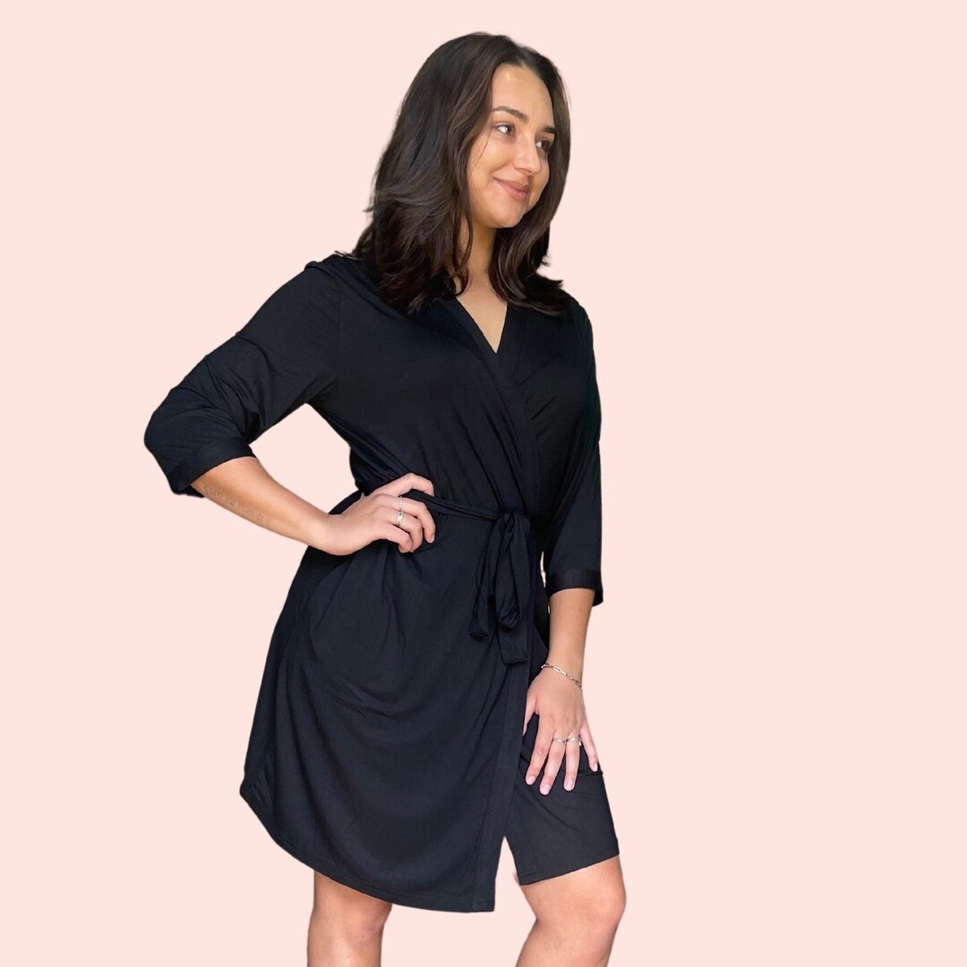 Womens Robes Soft Lightweight Bamboo Robe With Pockets Black Menopause