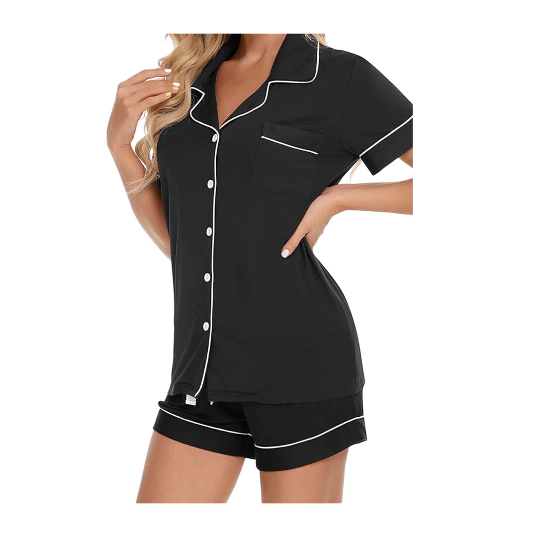 Black Bamboo Pajamas for Women Menopause Pajamas Bridesmaid Etsy