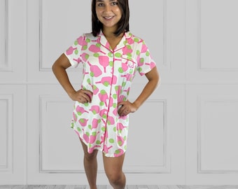 Nattlinne i bambu med pickleballmönster: Mjuk och lätt pyjamasskjorta