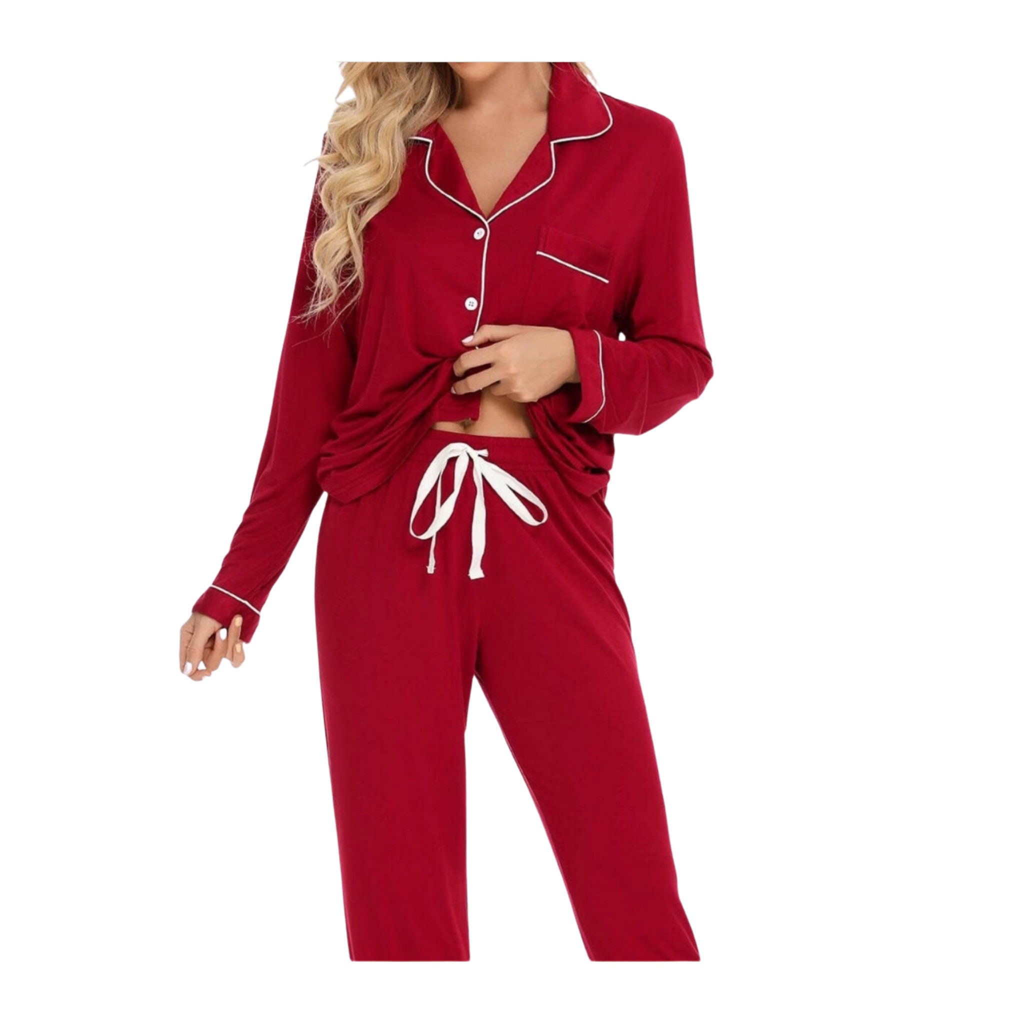 Cool Pajamas for Women Red Women's Pajamas Long Sleeve Pajamas Bamboo
