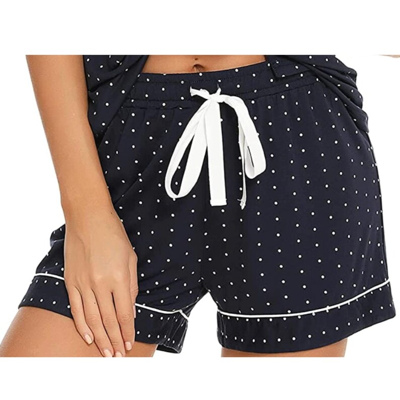 Soft Bamboo Pajamas for Women in Navy Polka Dot Moisturewicking