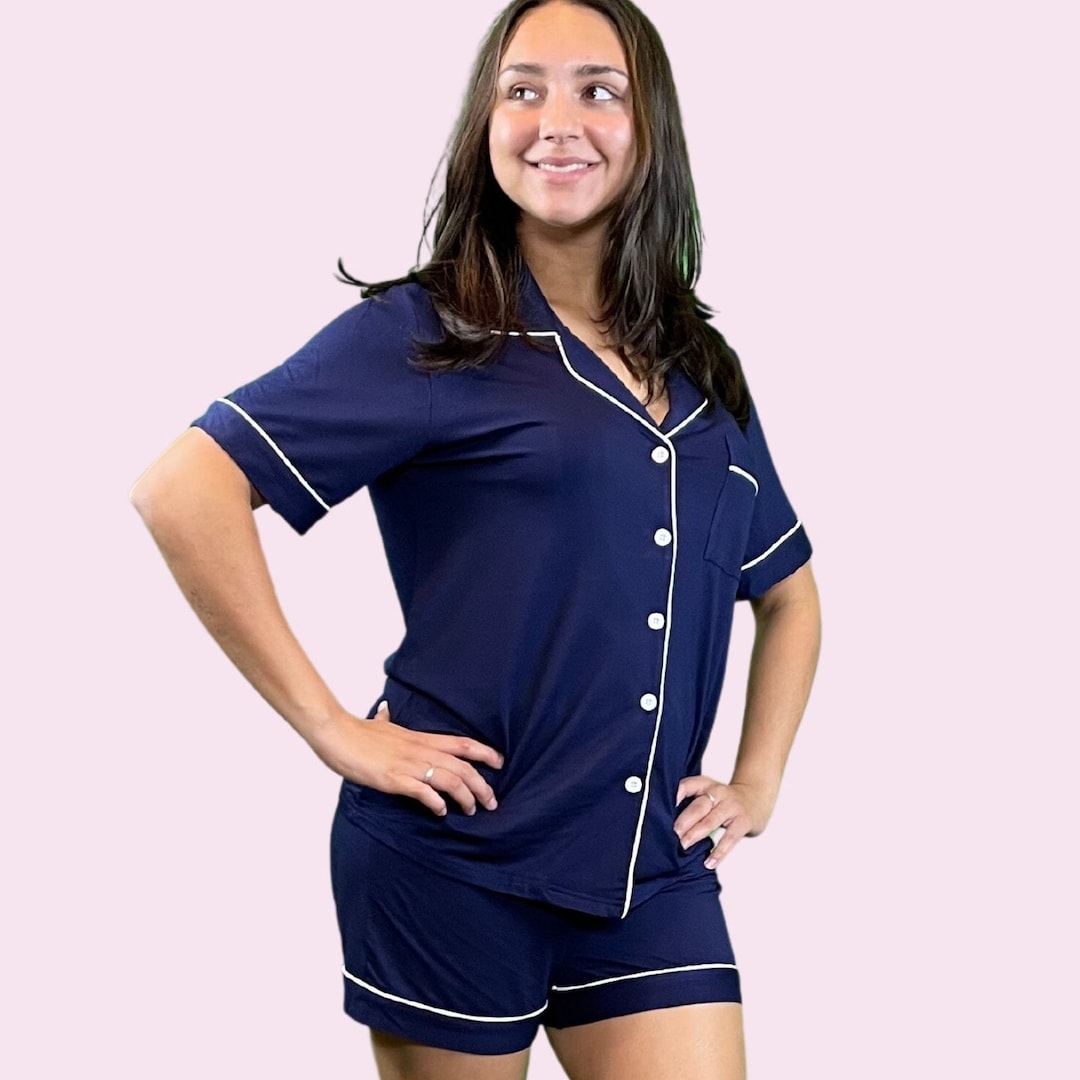 Navy Blue Pajama Shorts for Women Pajama Sets Menopause Pajamas Gift