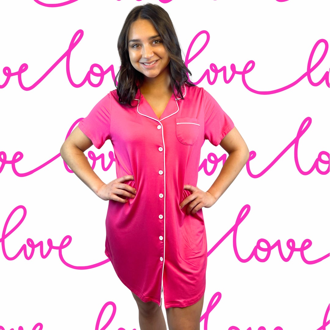 Galentine's Day Nightgown Valentine's Day Gift Soft, Bamboo Button