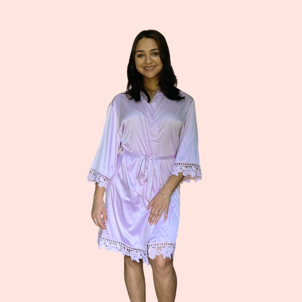 Lilac Satin Bridesmaid Robes/ Getting Ready Robes with DIY Option, Lace Bridal Robe, Matching Robes, Mother of the Bride Robe