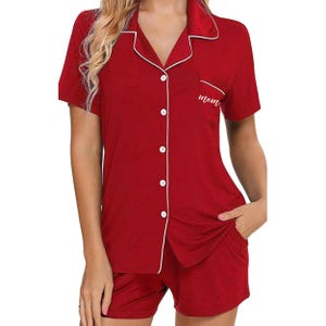 Soft, Cool Pajama Short Set for Her Bamboo Pj’s for Hot Sleepers Lightweight Pajama Shorts Gift for Her Gift for Wife Red PJ&#39;s