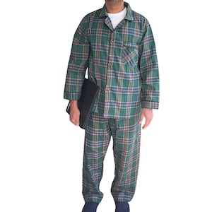 Gift for Elderly Man Adaptive Velcro Flannel Pajamas for Men Men’s Green Flannel Pajamas Parkinsons Gift for Men Easy Open Pjs with Fly