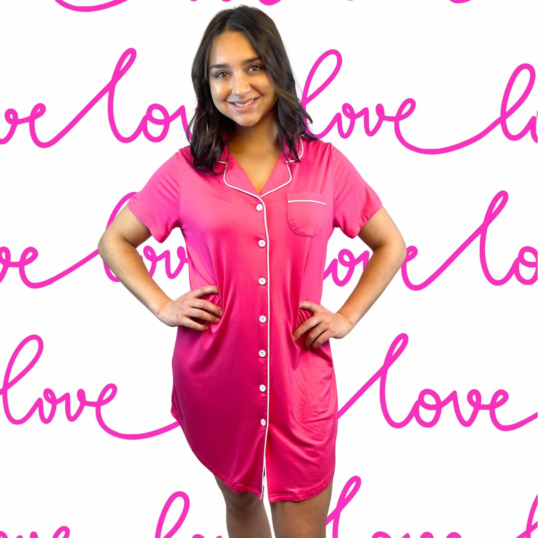 Skin Friendly Nightgown Women Valentine's Day Hot Pink Nightgown Bamboo