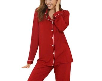 Cool Pajamas for Women Red Women's Pajamas Long Sleeve Pajamas  Bamboo Pajamas for Night Sweats Comfortable Pajamas for Women