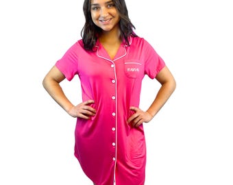 Gift Nightgown Soft, Bamboo Button Front Nightshirt Hot Pink