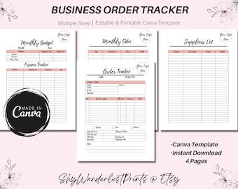 Order Tracker Form Template, Order Log, Order Tracker, Expense Tracker, Supplier, Small Business, Monthly Budget Tracker, Printable