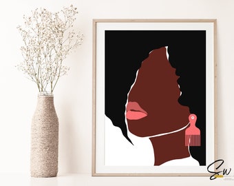 Black Wall Art, Instant Download, African American Art, Black Woman Wall Art, Boho Wall Art, Minimalist Wall Art, Modern Wall Art, Art Decor