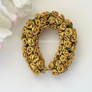 Gold Artificial Flower Gajra, Veni, Indian Jasmine Hair Flower Bun, Mayoon, Boho Hair, Hand Gajra, Pakistani Punjabi Gajra Flower Jewelry