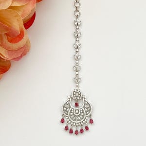American Diamond Silver Maang Tikka Cubic Zirconia Tikka Bollywood Jewelry Maang Tikka Jhoomer Bridal Tikka Matha Patti Gift for Her