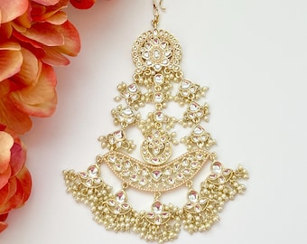 Perle Kundan Jhoomer Kundan Perle Braut Passa Braut Side Tikka indische Hochzeit Haarschmuck Braut Haarschmuck Kundan Jhumar Braut