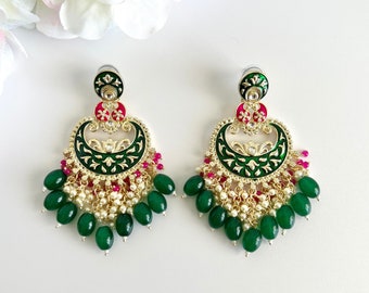 Kundan Meenakari Earrings Indian Earrings Bollywood Earrings Chandabli Earrings Bollywood Jewelry Statement Earrings Indian Jhumkas