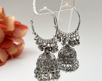 Zilveren geoxideerde Jhumka-oorbellen Indiase sieraden Oorbellen Pakistaanse oorbellen Boho-oorbellen Indiase geoxideerde oorbellen Etnische Afghaanse oorbellen