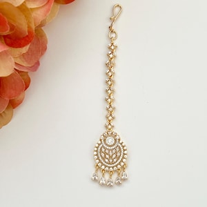 American Diamond Gold Maang Tikka Kids Tikka Bollywood Jewelry Girls Maang Tikka Jhoomer Bridal Tikka Pakistani Punjabi Jewelry Gift for Her