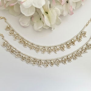 Gold Kundan Moti Perle Fußkettchen Payal Tempel Fußkettchen Payal Jhanjran Panjeb Boho Fußkettchen indischen Schmuck ethnischen Schmuck Hochzeit Braut Desi Fußkettchen